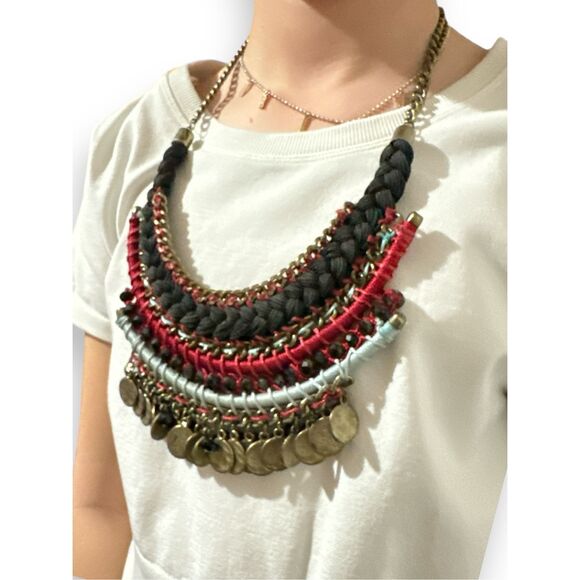 Women’s Chunky Tiered Braided Dangle Adjustable Chain Necklace Boho Navajo Weste - Picture 4 of 4
